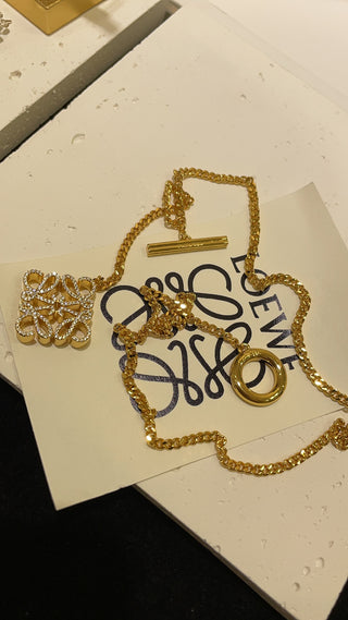 LOEW* New Gold Anagram Full-Diamond Cube TO Clasp Necklace