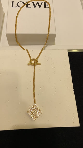 LOEW* New Gold Anagram Full-Diamond Cube TO Clasp Necklace