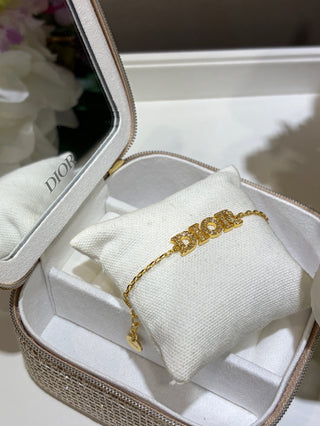 𝐃𝐢𝐨 * 26 Spring Early Year New Collection: Gold Bracelet with Full Diamonds and Letters.