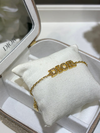 𝐃𝐢𝐨 * 26 Spring Early Year New Collection: Gold Bracelet with Full Diamonds and Letters.