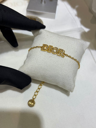 𝐃𝐢𝐨 * 26 Spring Early Year New Collection: Gold Bracelet with Full Diamonds and Letters.