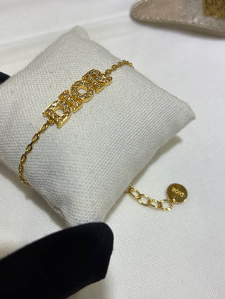 𝐃𝐢𝐨 * 26 Spring Early Year New Collection: Gold Bracelet with Full Diamonds and Letters.