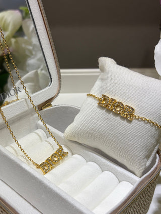 𝐃𝐢𝐨 * 26 Spring Early Year New Collection: Gold Bracelet with Full Diamonds and Letters.