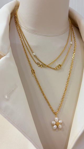 𝐃𝐢𝐨 * New 26ss model: Gold Floral Bow CD Pearl Double-Layer Necklace.