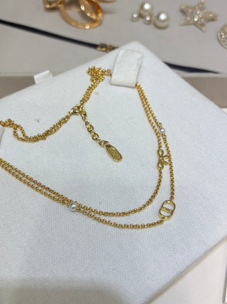 𝐃𝐢𝐨 * New 26ss model: Gold Floral Bow CD Pearl Double-Layer Necklace.