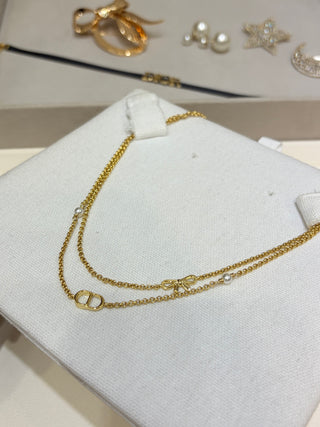 𝐃𝐢𝐨 * New 26ss model: Gold Floral Bow CD Pearl Double-Layer Necklace.