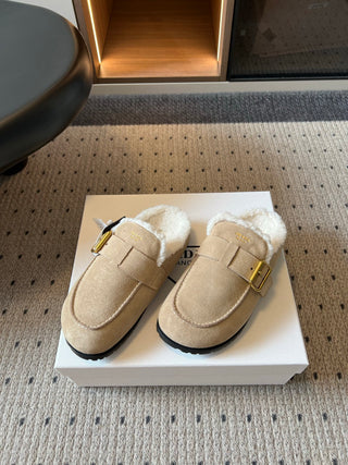 Prad*26ss Early Autumn New Collection of Lamb Fur Headband Birkenstock Shoes.