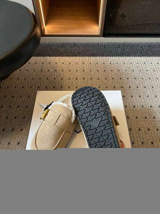 Prad*26ss Early Autumn New Collection of Lamb Fur Headband Birkenstock Shoes.