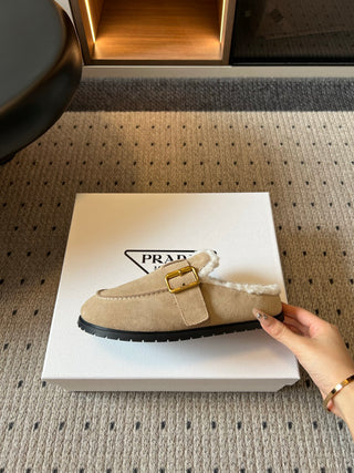 Prad*26ss Early Autumn New Collection of Lamb Fur Headband Birkenstock Shoes.
