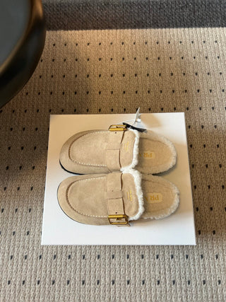 Prad*26ss Early Autumn New Collection of Lamb Fur Headband Birkenstock Shoes.
