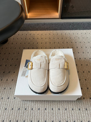 Prad*26ss Early Autumn New Collection of Lamb Fur Headband Birkenstock Shoes.