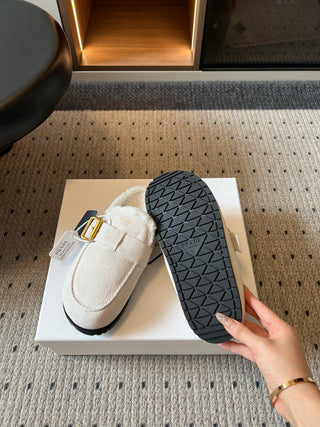 Prad*26ss Early Autumn New Collection of Lamb Fur Headband Birkenstock Shoes.