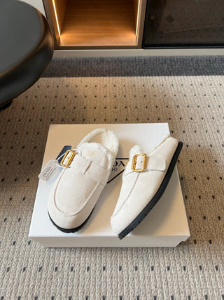 Prad*26ss Early Autumn New Collection of Lamb Fur Headband Birkenstock Shoes.