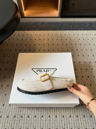 Prad*26ss Early Autumn New Collection of Lamb Fur Headband Birkenstock Shoes.