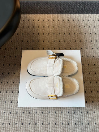 Prad*26ss Early Autumn New Collection of Lamb Fur Headband Birkenstock Shoes.
