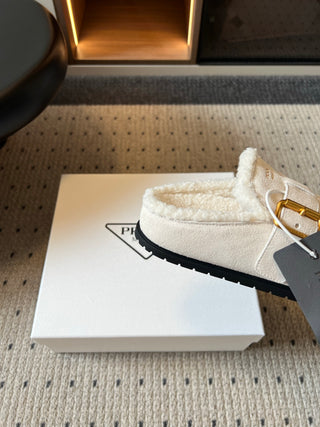Prad*26ss Early Autumn New Collection of Lamb Fur Headband Birkenstock Shoes.