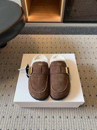 Prad*26ss Early Autumn New Collection of Lamb Fur Headband Birkenstock Shoes.