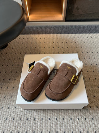 Prad*26ss Early Autumn New Collection of Lamb Fur Headband Birkenstock Shoes.
