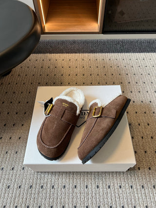Prad*26ss Early Autumn New Collection of Lamb Fur Headband Birkenstock Shoes.