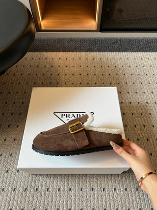 Prad*26ss Early Autumn New Collection of Lamb Fur Headband Birkenstock Shoes.