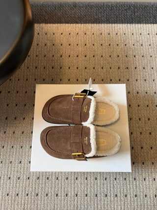 Prad*26ss Early Autumn New Collection of Lamb Fur Headband Birkenstock Shoes.
