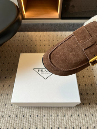 Prad*26ss Early Autumn New Collection of Lamb Fur Headband Birkenstock Shoes.