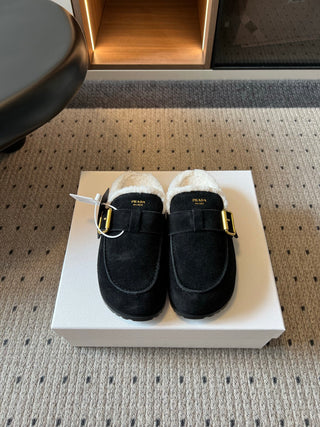 Prad*26ss Early Autumn New Collection of Lamb Fur Headband Birkenstock Shoes.
