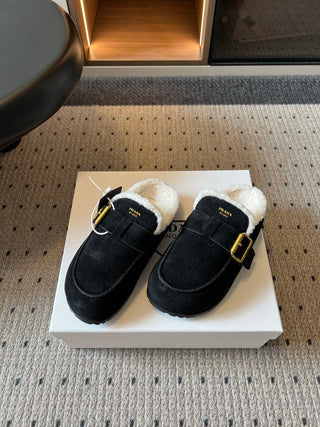 Prad*26ss Early Autumn New Collection of Lamb Fur Headband Birkenstock Shoes.