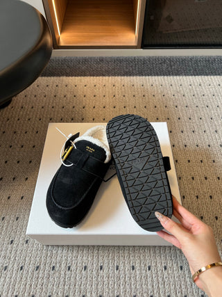 Prad*26ss Early Autumn New Collection of Lamb Fur Headband Birkenstock Shoes.