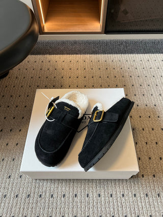 Prad*26ss Early Autumn New Collection of Lamb Fur Headband Birkenstock Shoes.