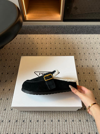 Prad*26ss Early Autumn New Collection of Lamb Fur Headband Birkenstock Shoes.