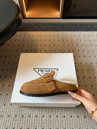 Prad*26ss Early Autumn New Collection of Lamb Fur Headband Birkenstock Shoes.