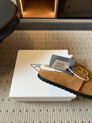 Prad*26ss Early Autumn New Collection of Lamb Fur Headband Birkenstock Shoes.