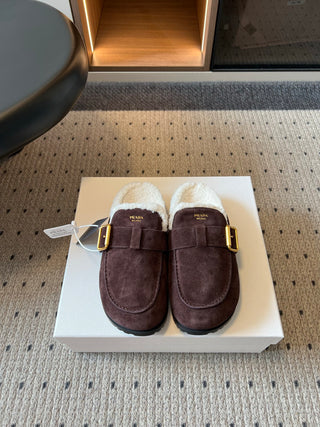 Prad*26ss Early Autumn New Collection of Lamb Fur Headband Birkenstock Shoes.