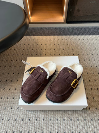 Prad*26ss Early Autumn New Collection of Lamb Fur Headband Birkenstock Shoes.