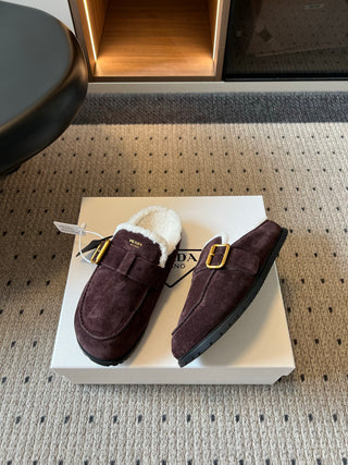Prad*26ss Early Autumn New Collection of Lamb Fur Headband Birkenstock Shoes.