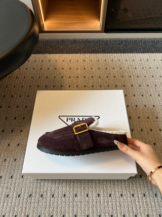 Prad*26ss Early Autumn New Collection of Lamb Fur Headband Birkenstock Shoes.