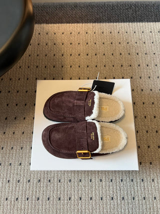 Prad*26ss Early Autumn New Collection of Lamb Fur Headband Birkenstock Shoes.