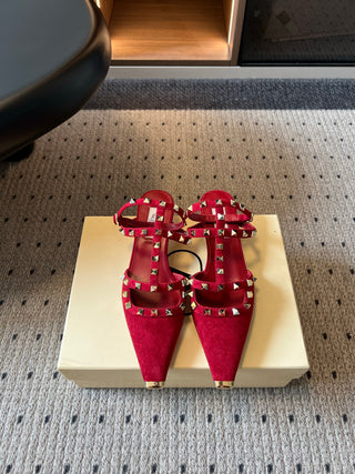 Valentin*26ss Summer New Collection: Pointed Toe, Riveted Buckle, Backless, Low Heel Sandals