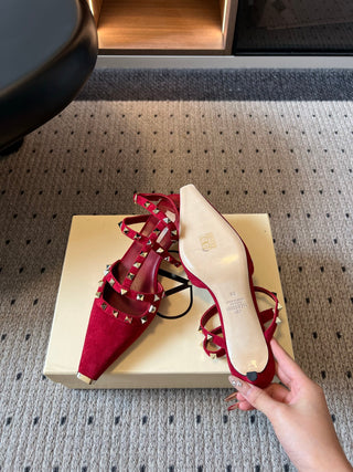 Valentin*26ss Summer New Collection: Pointed Toe, Riveted Buckle, Backless, Low Heel Sandals