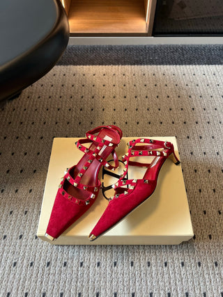 Valentin*26ss Summer New Collection: Pointed Toe, Riveted Buckle, Backless, Low Heel Sandals