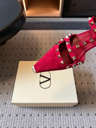 Valentin*26ss Summer New Collection: Pointed Toe, Riveted Buckle, Backless, Low Heel Sandals