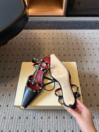 Valentin*26ss Summer New Collection: Pointed Toe, Riveted Buckle, Backless, Low Heel Sandals