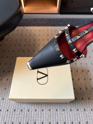 Valentin*26ss Summer New Collection: Pointed Toe, Riveted Buckle, Backless, Low Heel Sandals