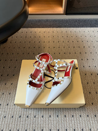 Valentin*26ss Summer New Collection: Pointed Toe, Riveted Buckle, Backless, Low Heel Sandals