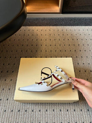 Valentin*26ss Summer New Collection: Pointed Toe, Riveted Buckle, Backless, Low Heel Sandals