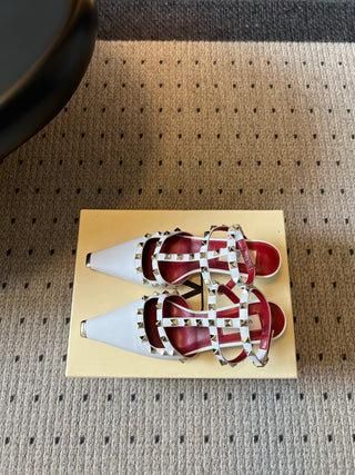 Valentin*26ss Summer New Collection: Pointed Toe, Riveted Buckle, Backless, Low Heel Sandals