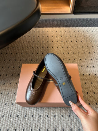 Miu Mi*26ss Summer New Collection: One-strap Mary Jane Ballet Flat Sandal