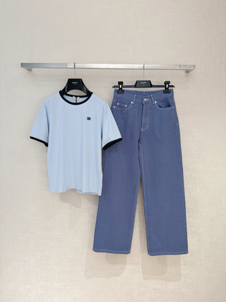 Celin*26 New Model: Light Blue Striped Collar T-Shirt