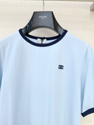 Celin*26 New Model: Light Blue Striped Collar T-Shirt